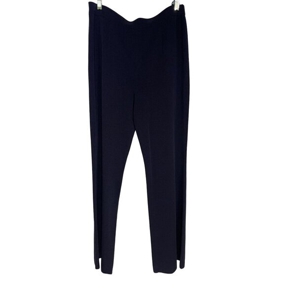 High-Waisted Navy Blue Trousers With Stretch Band & Elegant Fit Womens Size L - Picture 1 of 5